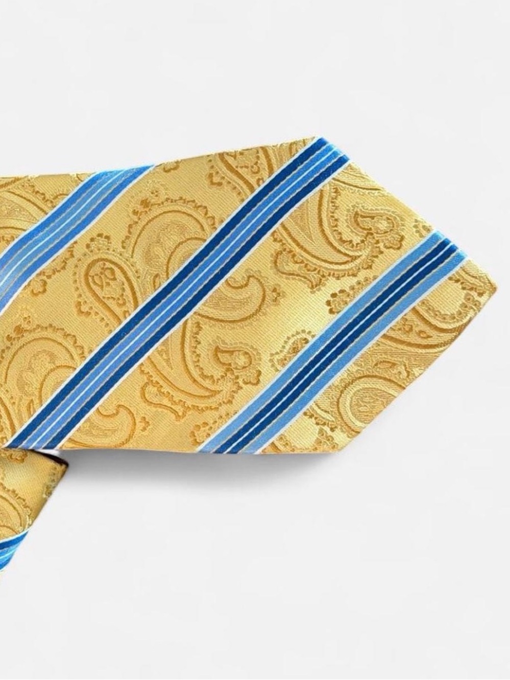 Pronto Uomo Gold Paisley Tie with Blue Stripes